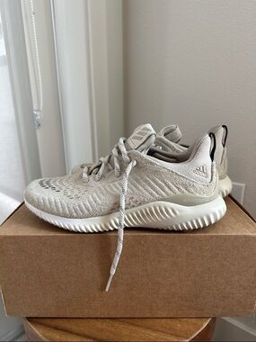 adidas Light Beige Knit Alphabounce Sneakers